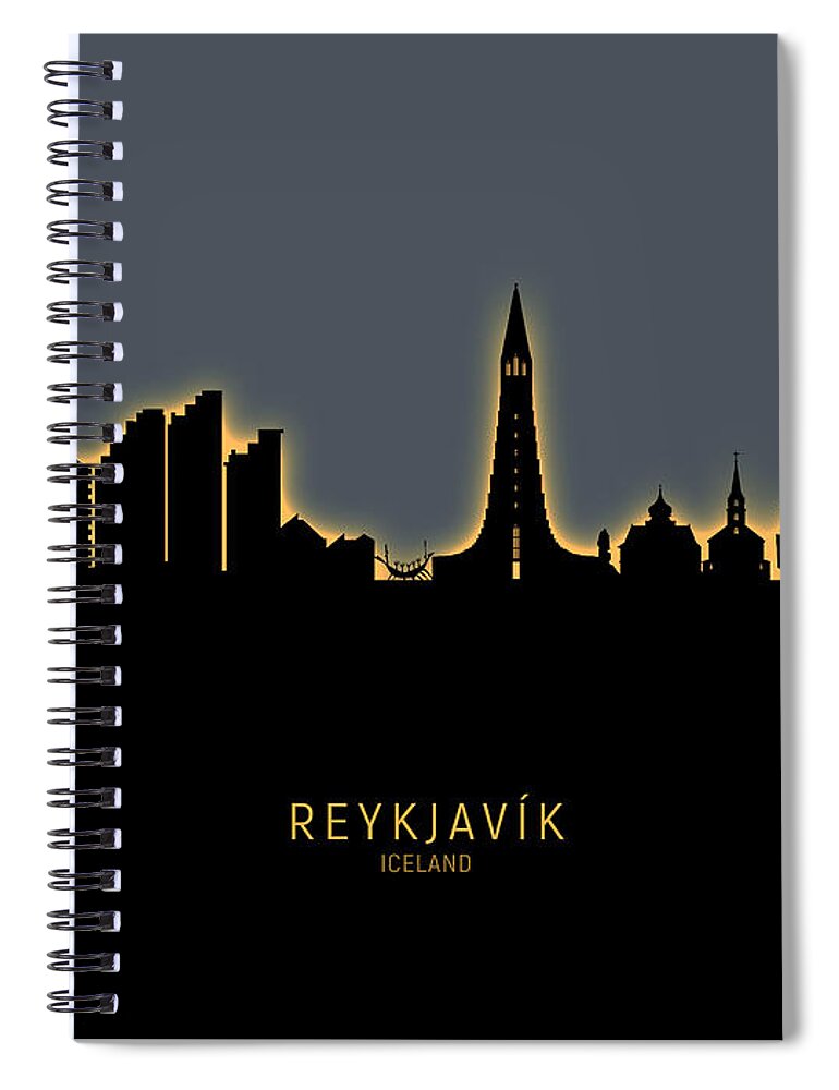 Reykjavík Spiral Notebook featuring the digital art ReykjavIk Iceland Skyline #13 by Michael Tompsett