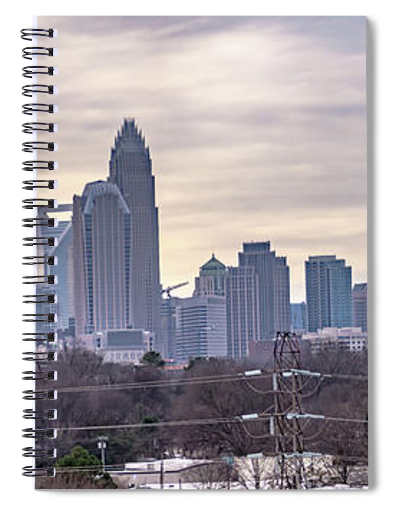 Infrastructure Spiral Notebook featuring the photograph Sunset And Overcast Over Charlotte Nc Cityscape #14 by Alex Grichenko
