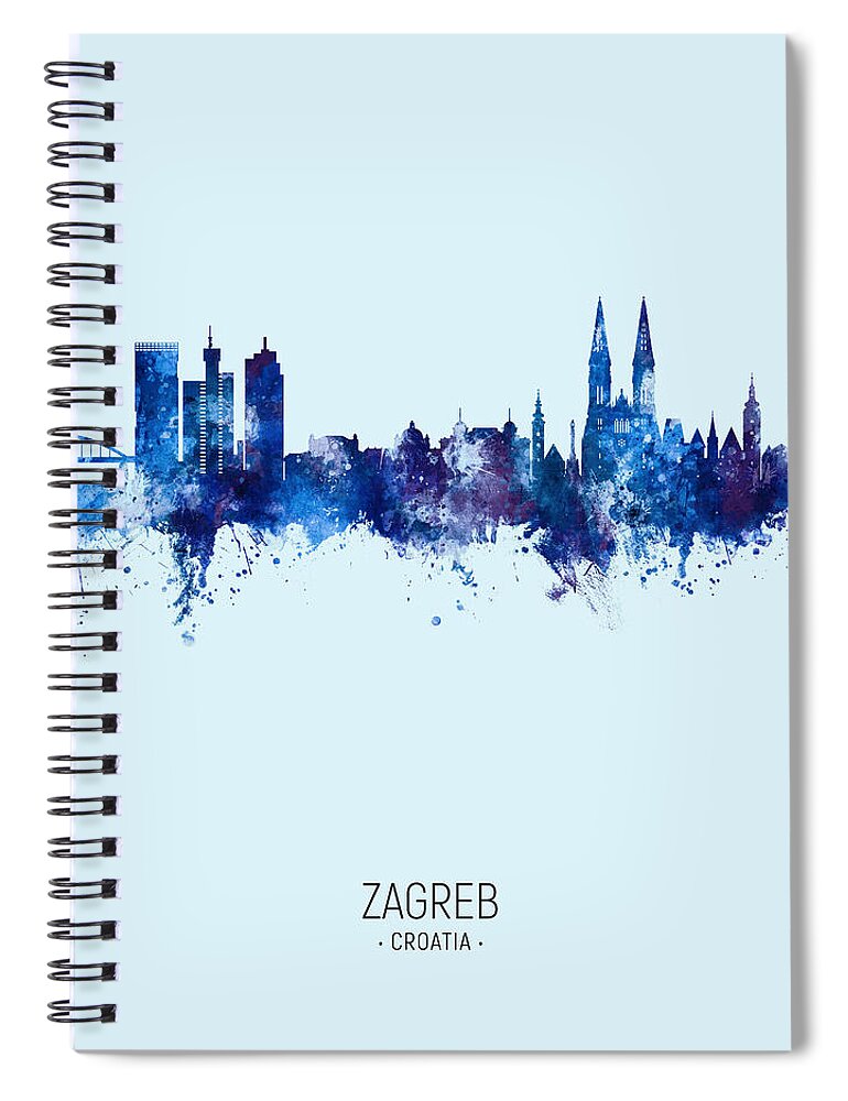 Zagreb Spiral Notebook featuring the digital art Zagreb Croatia Skyline #14 by Michael Tompsett