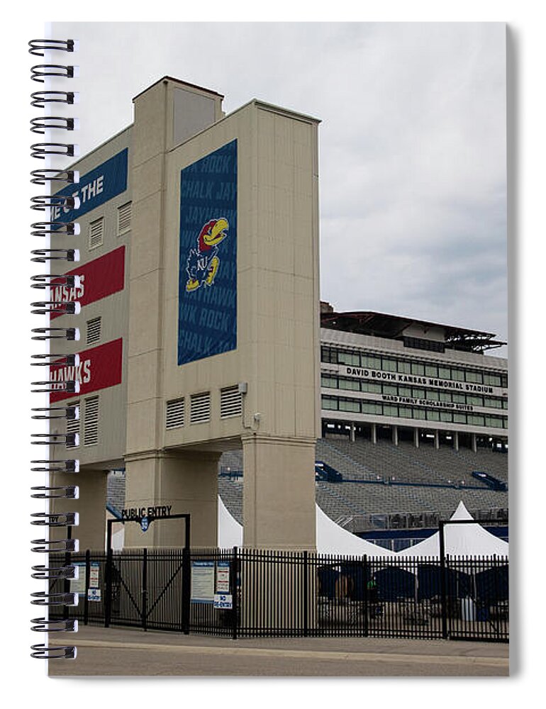 Kansas Jayhawks Spiral Notebook featuring the photograph Home of the Kansas Jayhawks sign at University of Kansas by Eldon McGraw