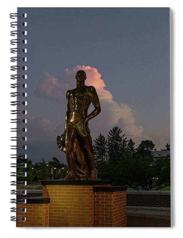 Spartan Staue Night Spiral Notebook featuring the photograph Spartan statue at night on the campus of Michigan State University in East Lansing Michigan #16 by Eldon McGraw