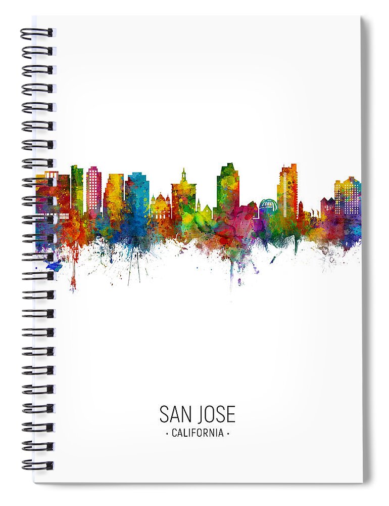 San Jose Spiral Notebook featuring the digital art San Jose California Skyline #18 by Michael Tompsett