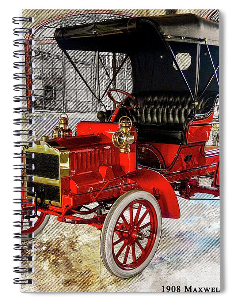 Auto Spiral Notebook featuring the digital art 1908 Maxwell Model-aa Runabout by Anthony Ellis