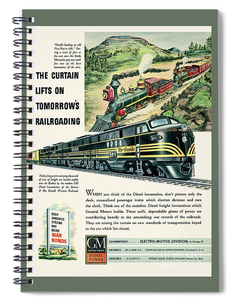 1944 Spiral Notebook featuring the photograph 1944 GM Rio Grand RR Ad by Ron Long