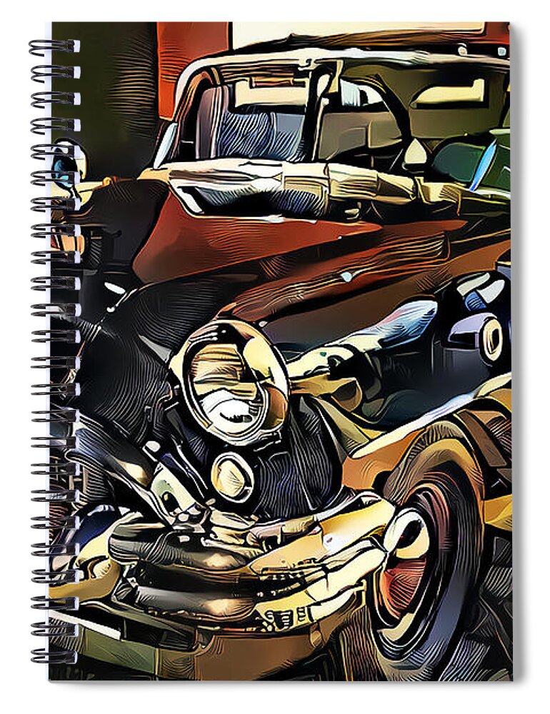 Wingsdomain Spiral Notebook featuring the photograph 1955 Buick Century Highway Patrol in Modern Popular Culture WPA Revivalist Action Style 20210712 by Wingsdomain Art and Photography