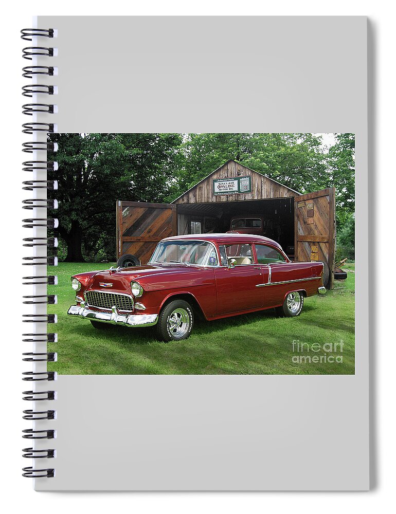 1955 Spiral Notebook featuring the photograph 1955 Chevy 210 At Oman's Garage by Ron Long
