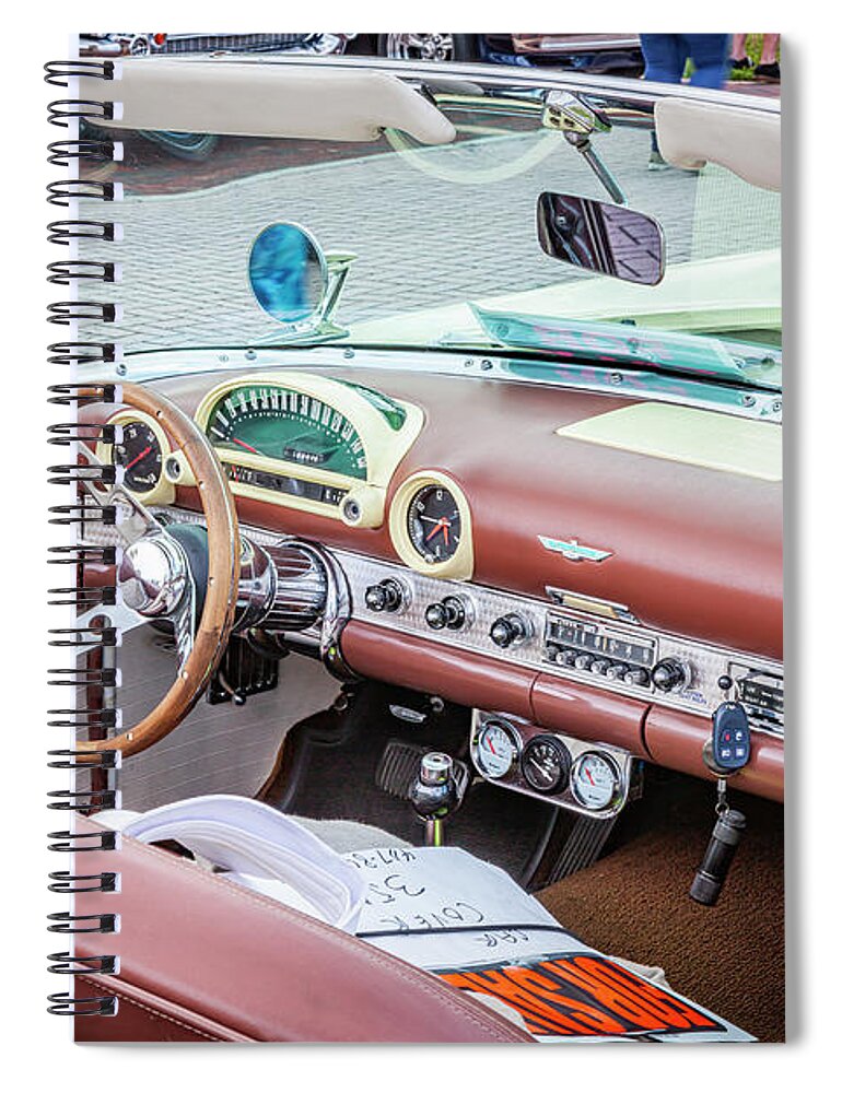 1956 Yellow Thunderbird Convertible Spiral Notebook featuring the photograph 1956 Yellow Ford Thunderbird X123 by Rich Franco