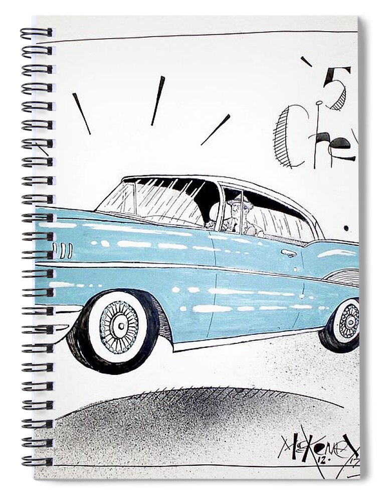  Spiral Notebook featuring the drawing 1957 Chevy by Phil Mckenney