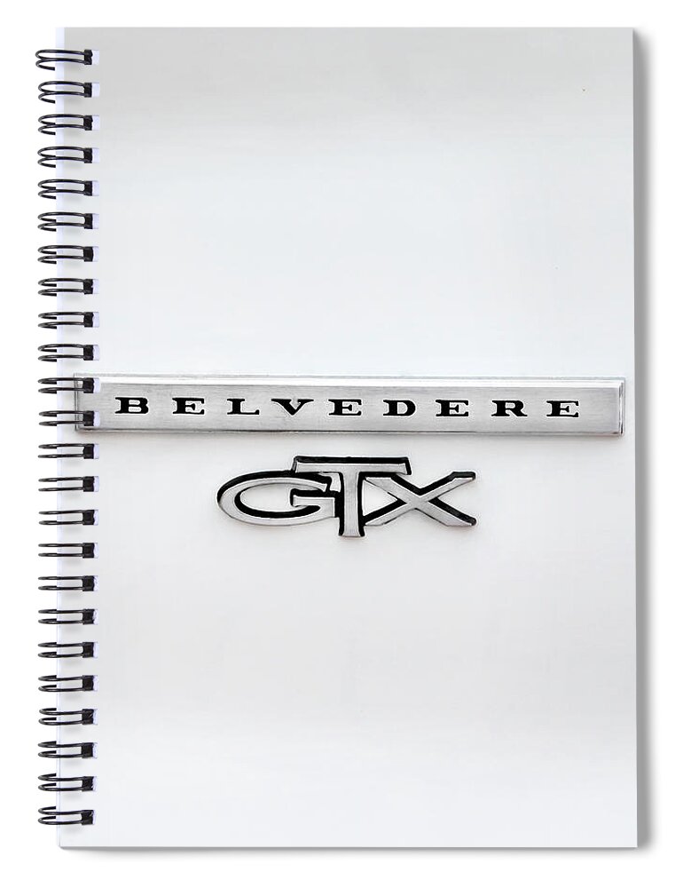 1967 White Plymouth Spiral Notebook featuring the photograph 1967 White Plymouth Belvedere GTX 440 Emblem X150 by Rich Franco