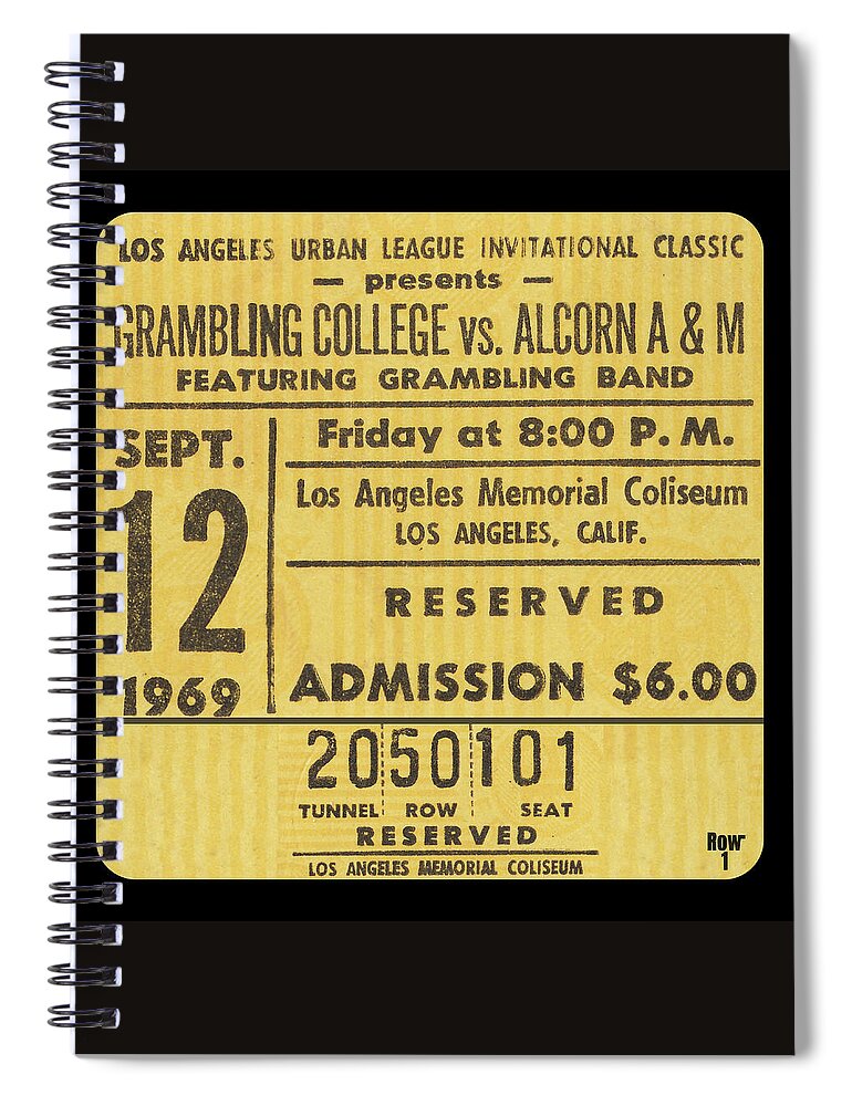 College Football Spiral Notebook featuring the mixed media 1969 Grambling vs. Alcorn AM Football Ticket Art by Row One Brand