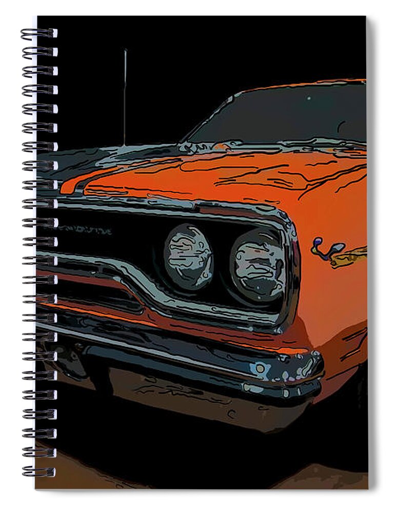 1970 Plymouth Roadrunner 440 Six Pack Spiral Notebook featuring the drawing 1970 Plymouth Roadrunner 440 six pack digital drawing by Flees Photos