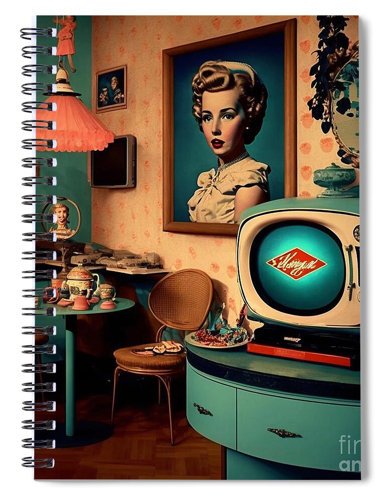 50s Kitsch Spiral Notebook featuring the mixed media 50s Kitsch by Jay Schankman