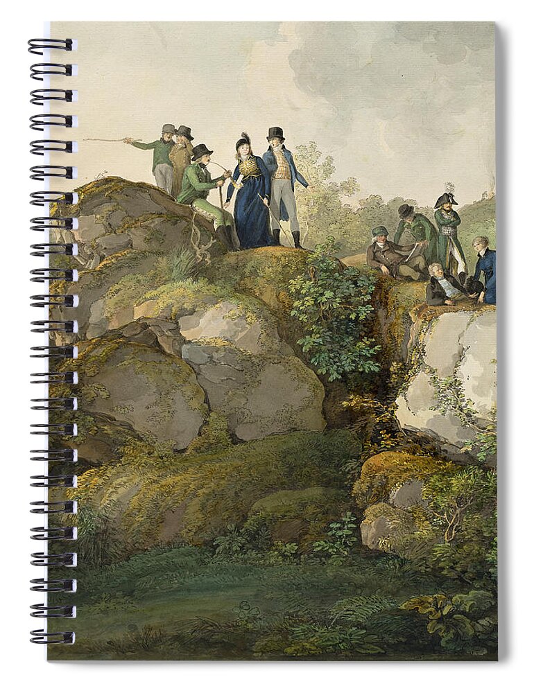 Johann Georg Von Dillis Spiral Notebook featuring the drawing A Royal Party Admiring the Sunset atop the Hesselberg Mountain by Johann Georg von Dillis