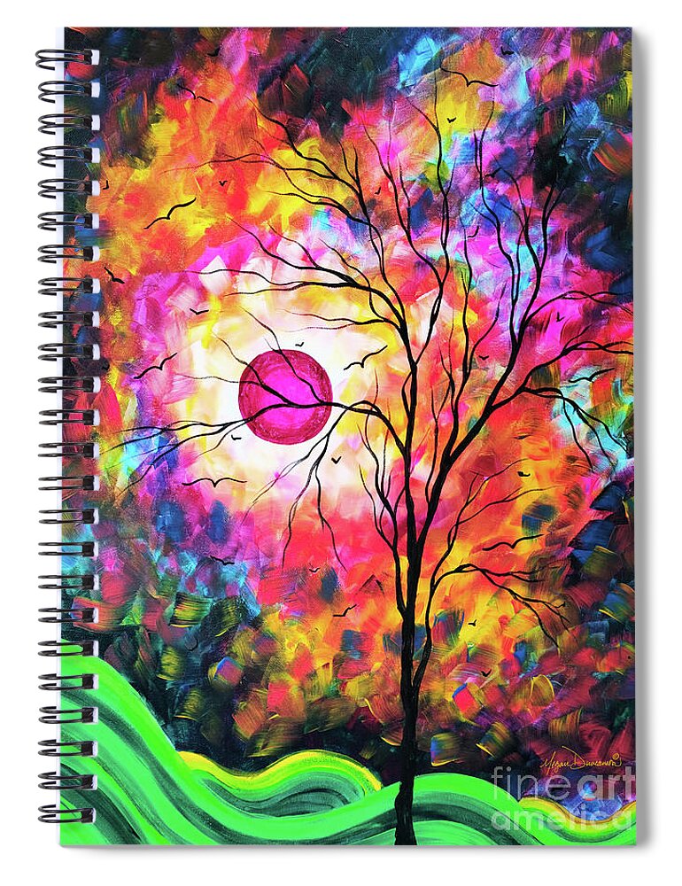 Abstract Spiral Notebook featuring the painting Abstract Art Original Tree Moon Landscape Painting Prints Home Decor Megan Duncanson #3 by Megan Aroon