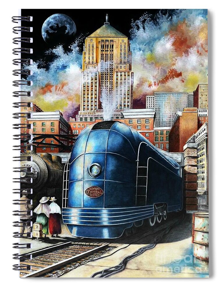 Zephyr Train Spiral Notebook featuring the drawing All Aboard #2 by David Neace CPX