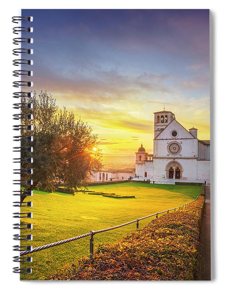 Assisi Spiral Notebook featuring the photograph Olive Tree and San Francesco Basilica by Stefano Orazzini