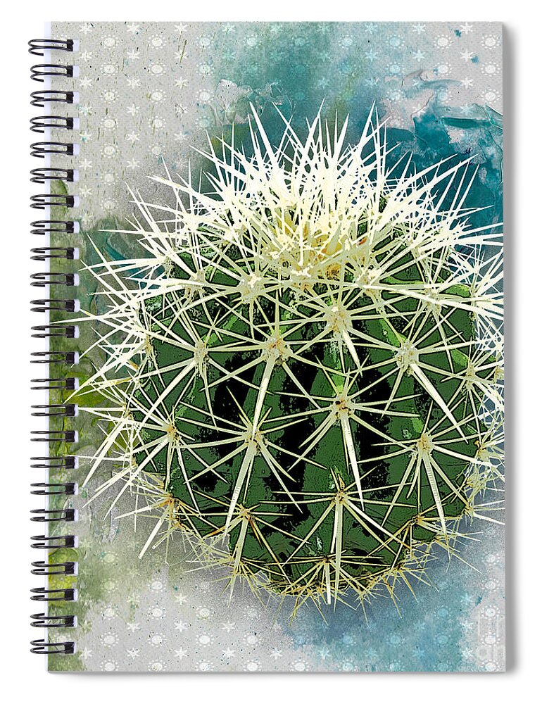 Cactus Spiral Notebook featuring the digital art Barrel Cactus Abstract #2 by Deb Nakano