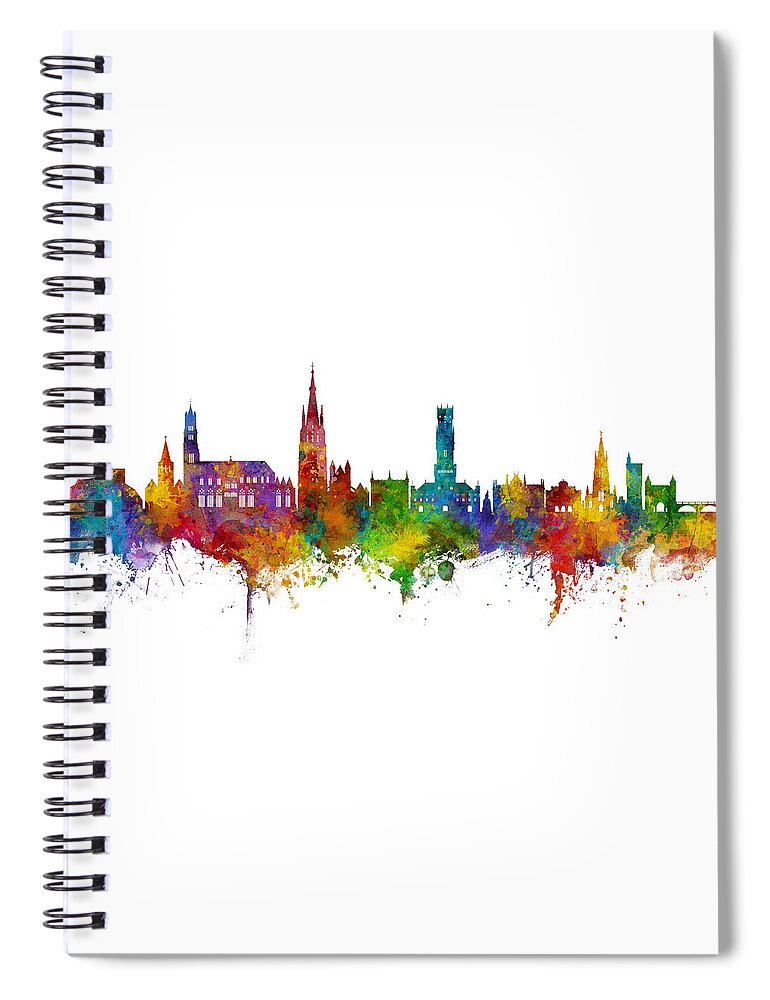 Bruges Spiral Notebook featuring the digital art Bruges Belgium Skyline #2 by Michael Tompsett