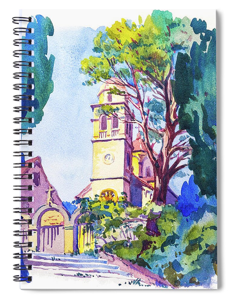 1930s Spiral Notebook featuring the painting Church steeple in Herceg Novi, Montenegro, Dalmatia, 1938 by Viktor Wallon-Hars