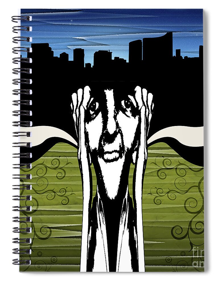 Face Spiral Notebook featuring the digital art City At Night by Phil Perkins