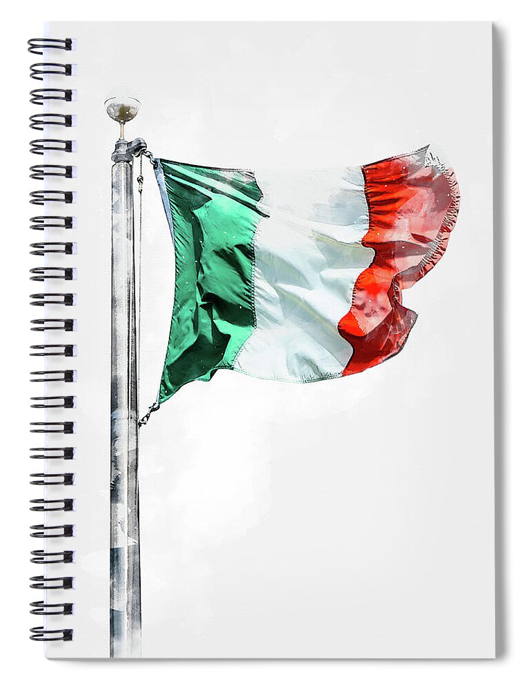 Italian Flag Spiral Notebook featuring the digital art Digital watercolor painting of Flag of Italy isolated on white background by Maria Kray
