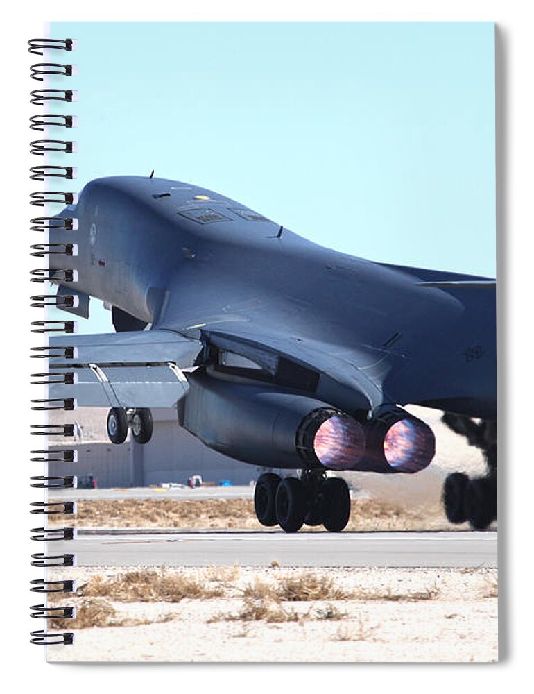 B-1b Spiral Notebook featuring the photograph Ellsworth based B-1B Lancer 86-0111 launching from 03R Nellis AFB #2 by Custom Aviation Art