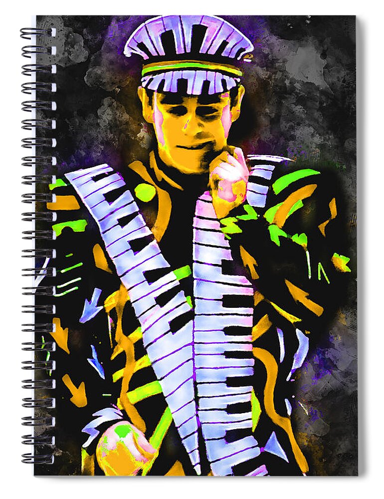 Elton Spiral Notebook featuring the mixed media Elton John #2 by Marvin Blaine