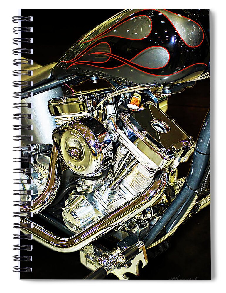 Color Spiral Notebook featuring the photograph Flamed V Twin #2 by Alan Hausenflock
