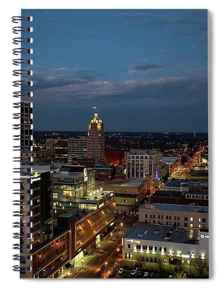 Fort Wayne Skyline Spiral Notebook featuring the photograph Fort Wayne Indiana skyline at night by Eldon McGraw