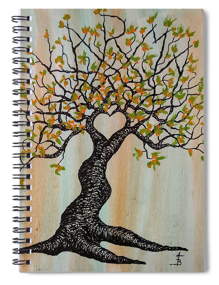 Karma Spiral Notebook featuring the drawing Karma Love Tree #2 by Aaron Bombalicki