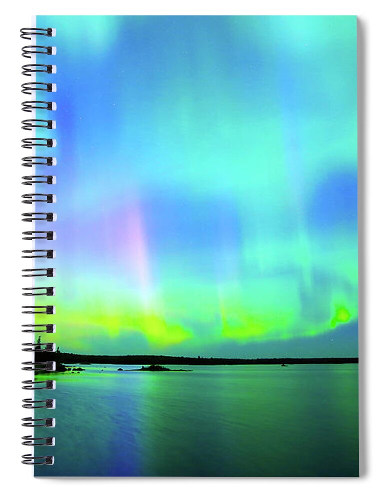 Northern Lights Spiral Notebook featuring the photograph Northern Lights over Boulder Lake #2 by Shixing Wen