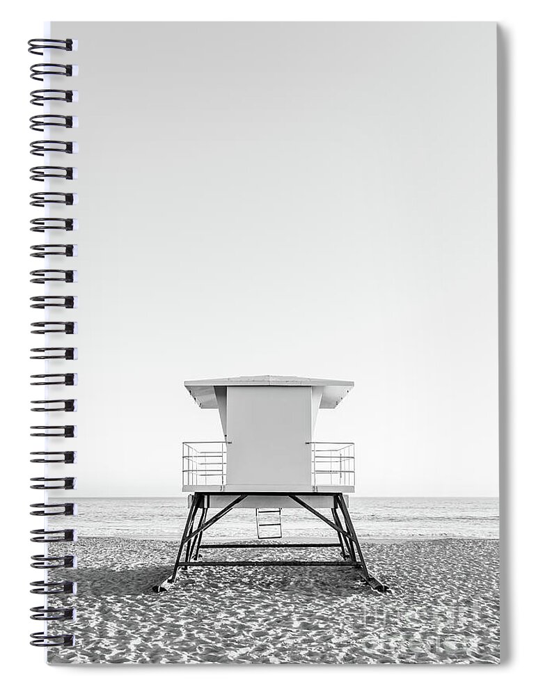 America Spiral Notebook featuring the photograph Santa Cruz Lifeguard Station Black and White Photo #2 by Paul Velgos