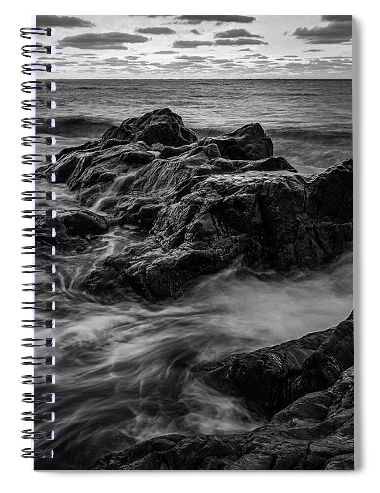 New Hampshire Spiral Notebook featuring the photograph Sunrise On The Rocks, Fort Foster. #2 by Jeff Sinon