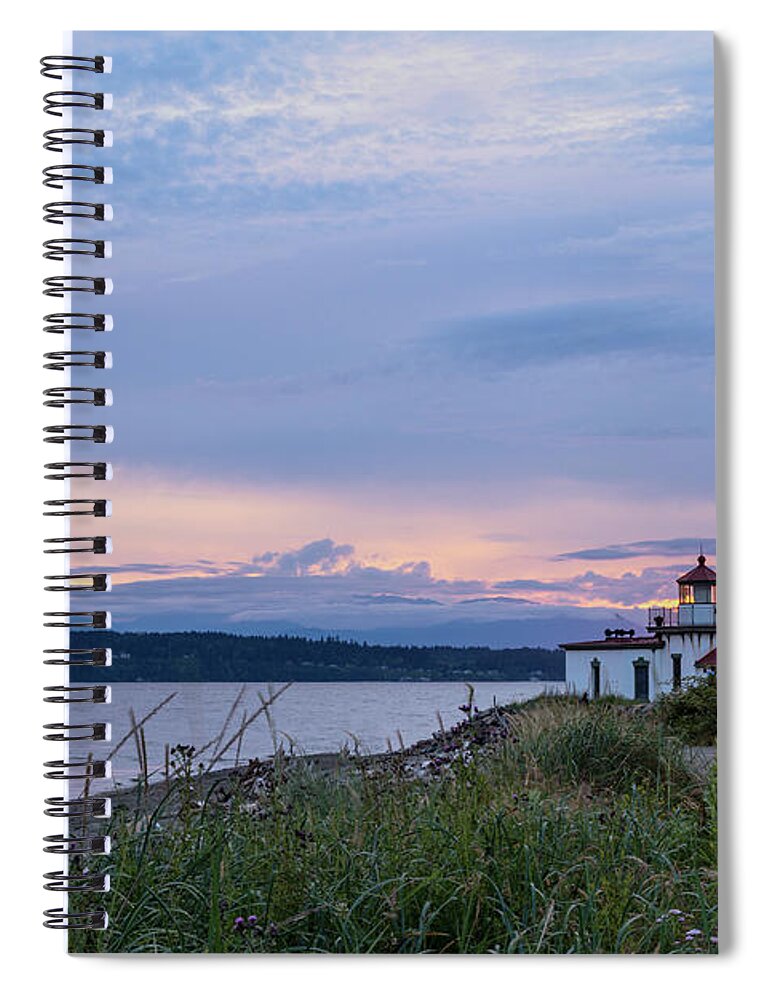 Outdoor; Sunset; Light House; Discovery Park; Seattle; West Point; Elliot Bay; Puget Sound; Washington Beauty; Pacific North West Spiral Notebook featuring the digital art Sunset at Discovery Park #2 by Michael Lee