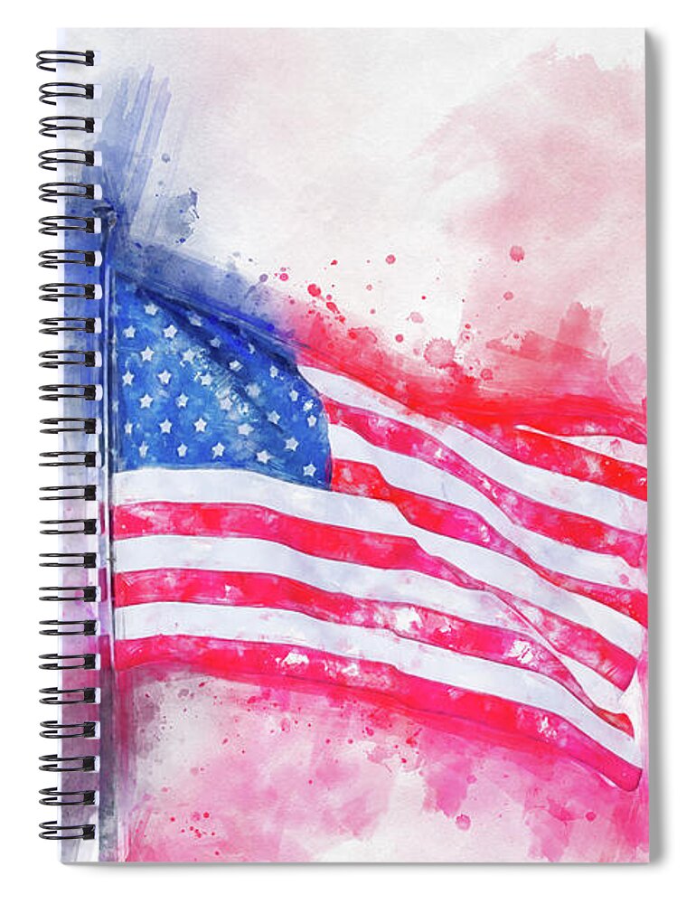Watercolor Spiral Notebook featuring the digital art Watercolor painting illustration of American flag isolated over a white background by Maria Kray
