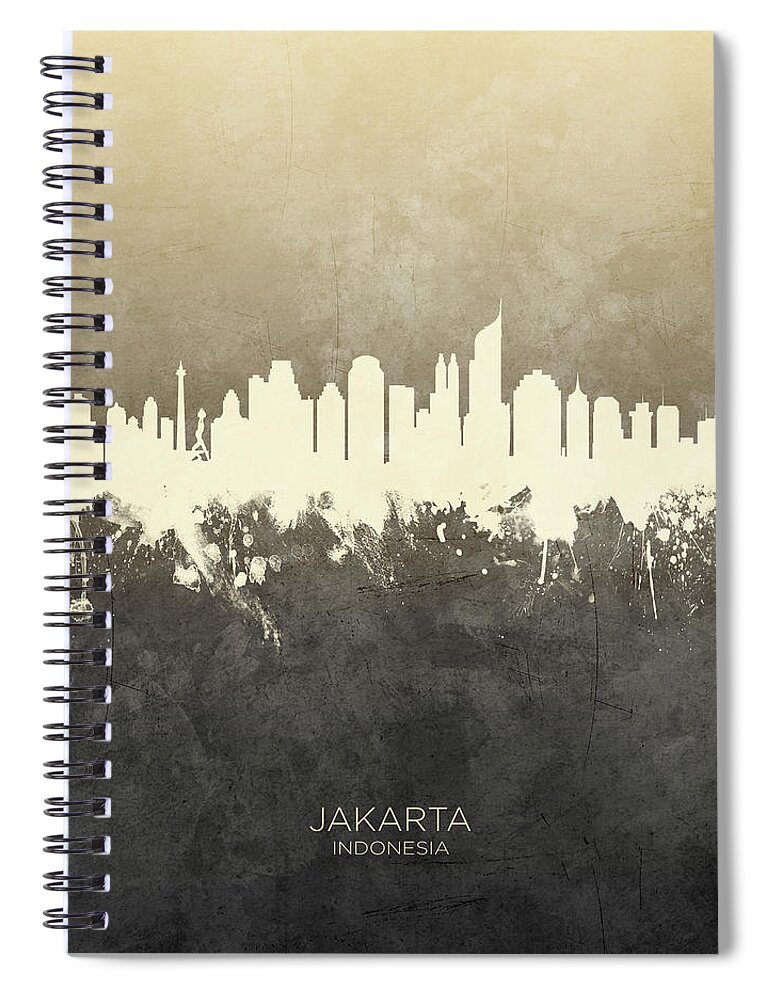 Jakarta Spiral Notebook featuring the digital art Jakarta Skyline Indonesia #20 by Michael Tompsett