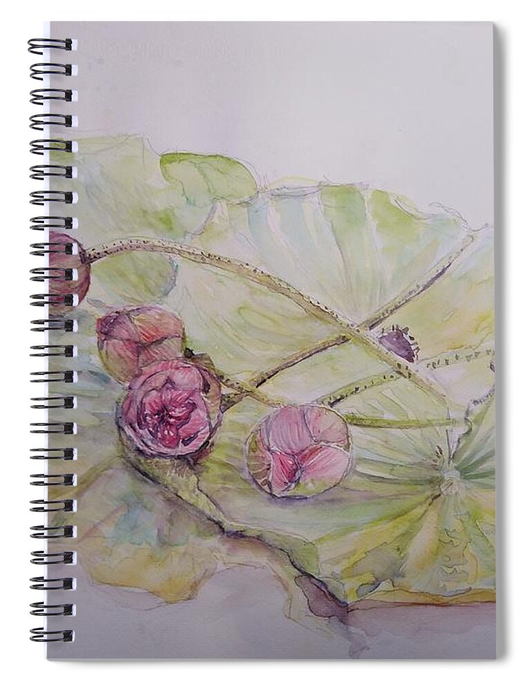 Lotus Spiral Notebook featuring the painting 2016 Flower#3 by Sukalya Chearanantana