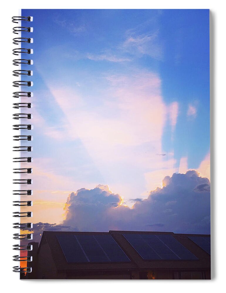 Palm Tree Spiral Notebook featuring the photograph Sunbeam at sunset by Grey Coopre