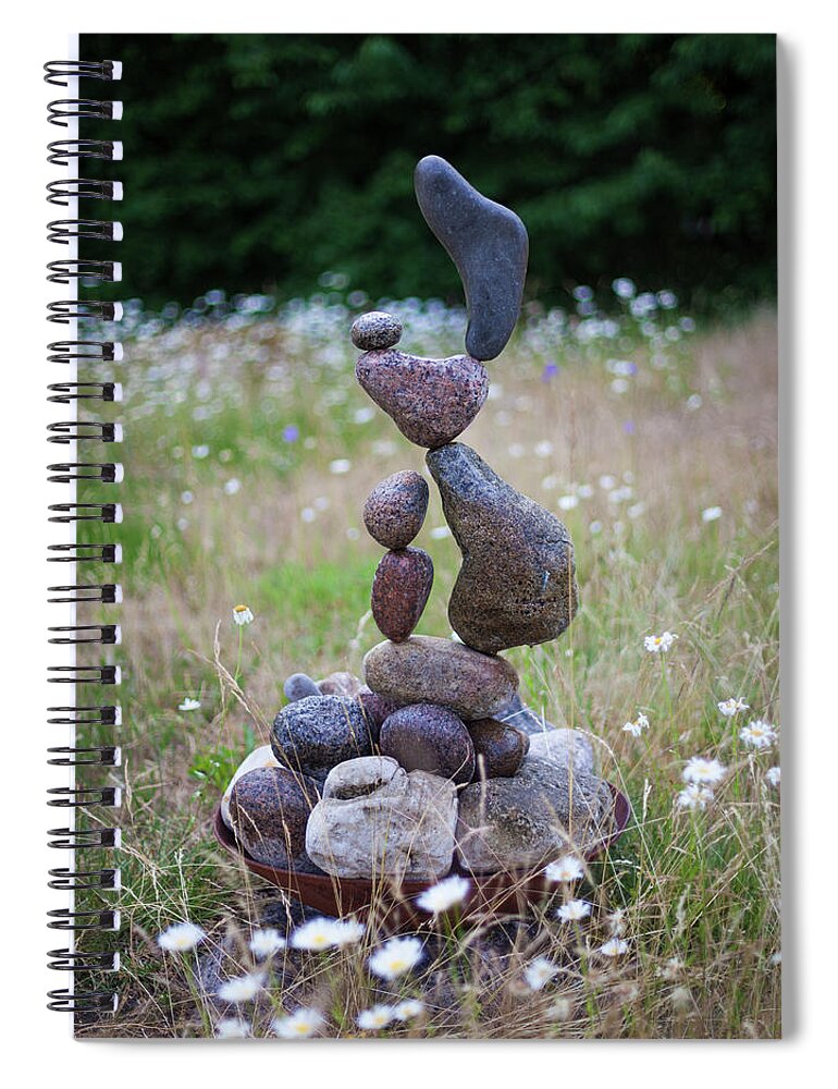 Zen Meditation Peace Calm Focus Relax Balance Rock Yoga Wild Nature Art Wilderness Creative Sculpture Artwork Sweden Spiral Notebook featuring the sculpture 2021-06-22 by Pontus Jansson