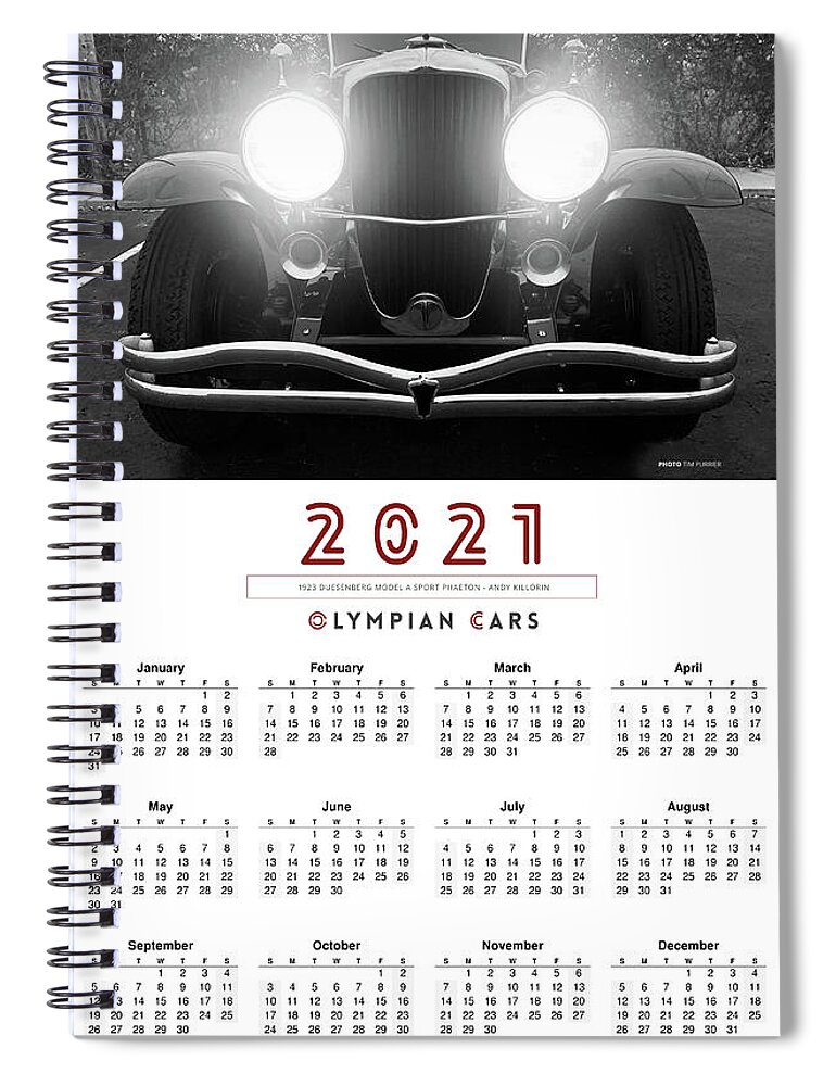 Duesenberg Spiral Notebook featuring the photograph 2021 Calendar 1930 Duesenberg Murphy convertible sedan by Retrographs