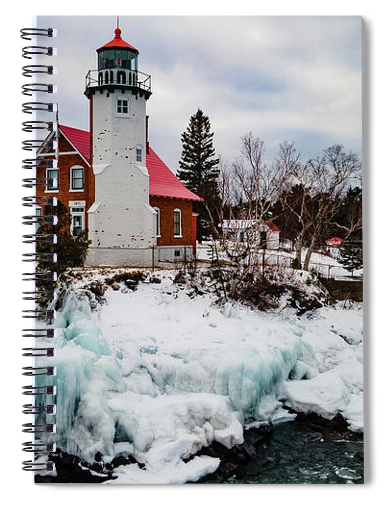 Eagle Harbor Mi Spiral Notebook featuring the photograph Winter view of Eagle Harbor Lighthouse in Eagle Harbor Michigan #21 by Eldon McGraw