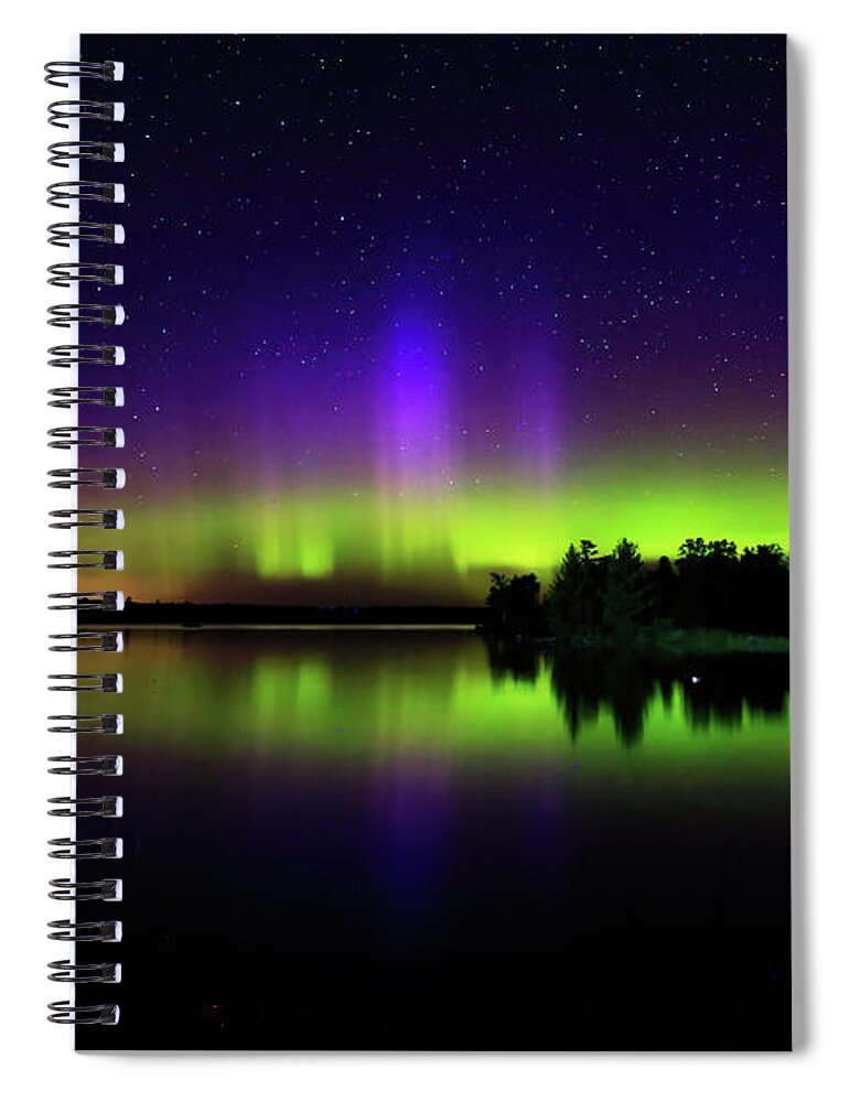Northern Lights Spiral Notebook featuring the photograph Northern Lights over Boulder Lake #23 by Shixing Wen