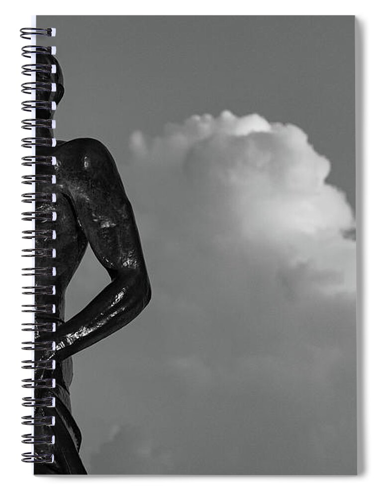 Spartan Staue Night Spiral Notebook featuring the photograph Spartan statue at night on the campus of Michigan State University in East Lansing Michigan #23 by Eldon McGraw