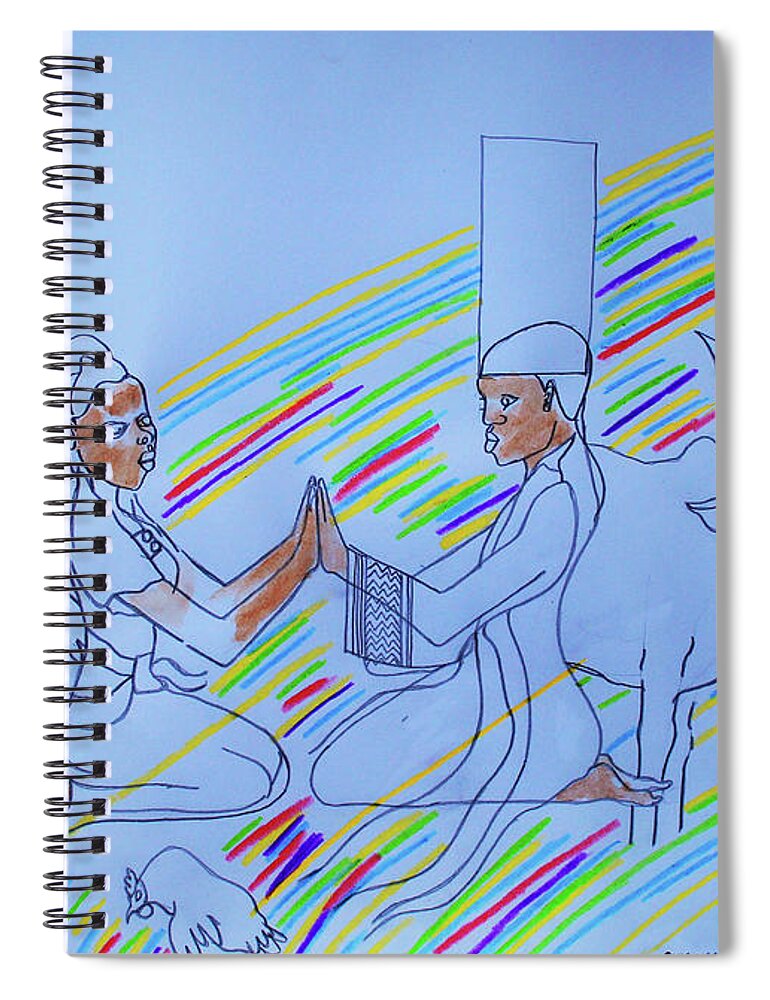 Jesus Spiral Notebook featuring the painting Kintu and Nambi Nambi Looks Back #24 by Gloria Ssali