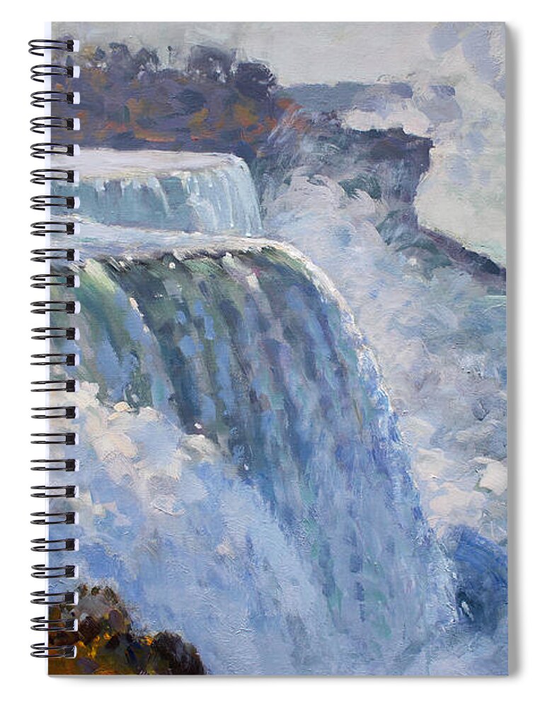 American Falls Spiral Notebook featuring the painting American Waterfalls by Ylli Haruni