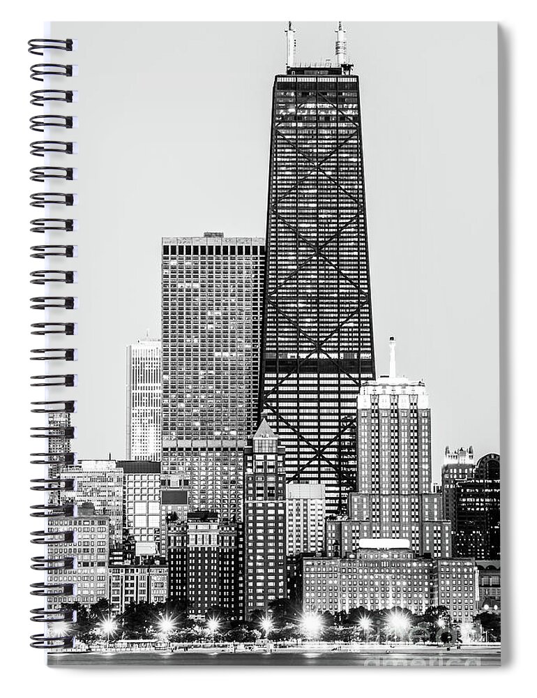 2012 Spiral Notebook featuring the photograph Chicago Hancock Building Black and White Picture #3 by Paul Velgos