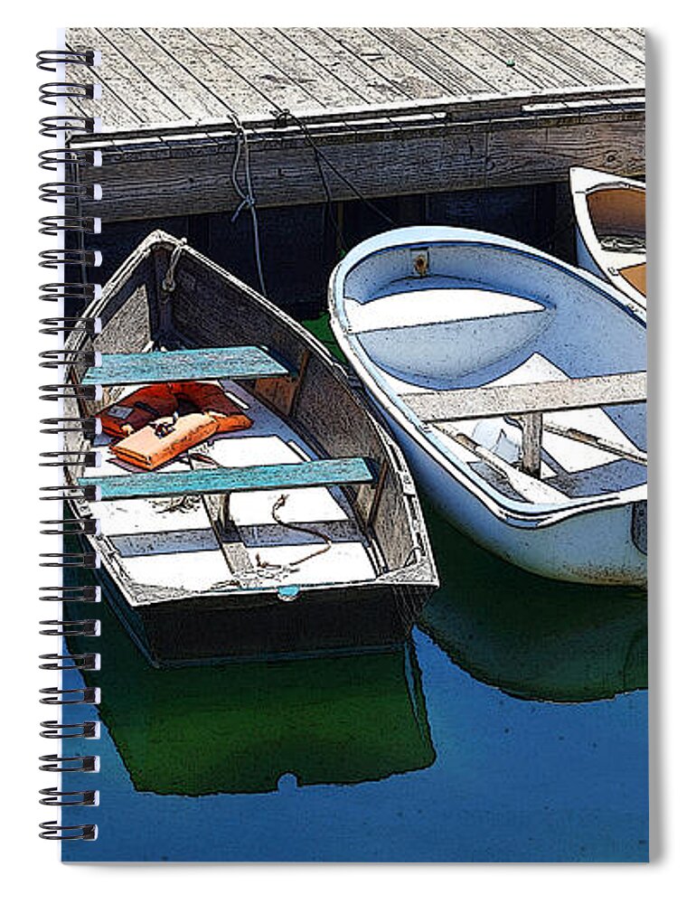 Dinghy Spiral Notebook featuring the photograph 3 Dinghies Rockport ME by Paul Gaj
