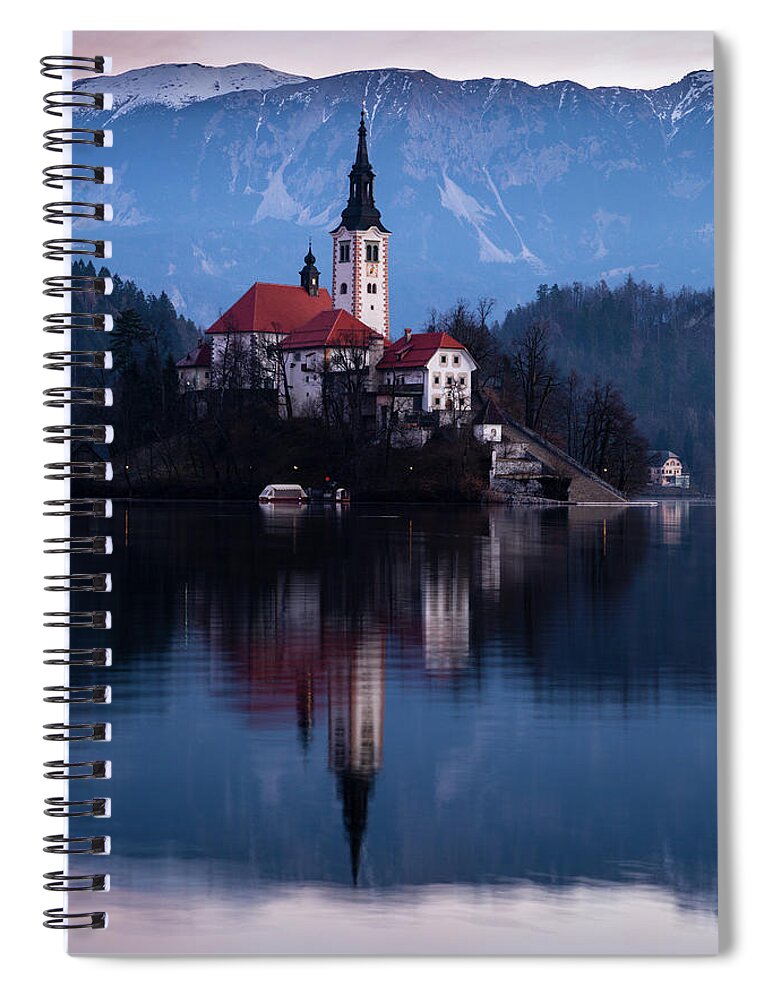 Bled Spiral Notebook featuring the photograph Lake Bled and the Island church #3 by Ian Middleton