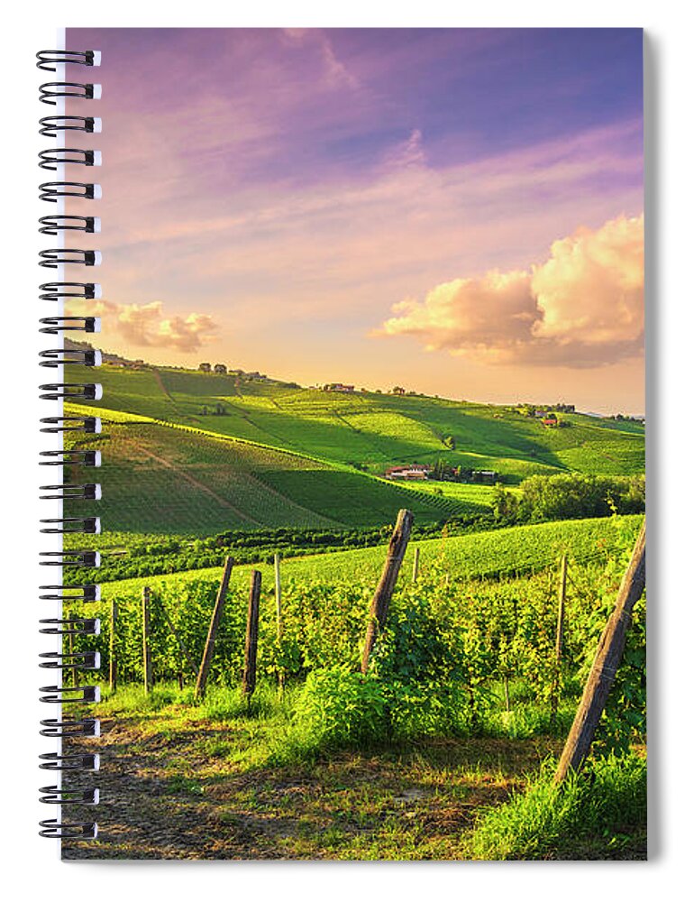 Vineyards Spiral Notebook featuring the photograph Langhe vineyards view, Barolo and La Morra, Piedmont, Italy Euro by Stefano Orazzini