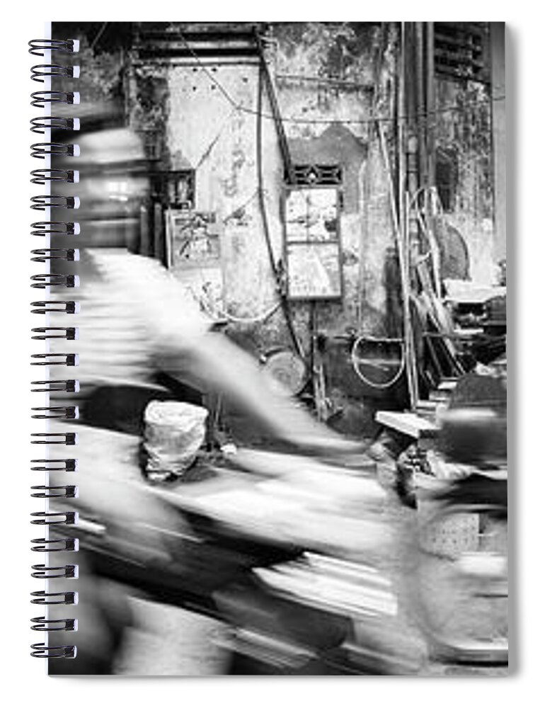 Panoramic Spiral Notebook featuring the photograph Siem Reap cambodia street motorbikes #3 by Sonny Ryse